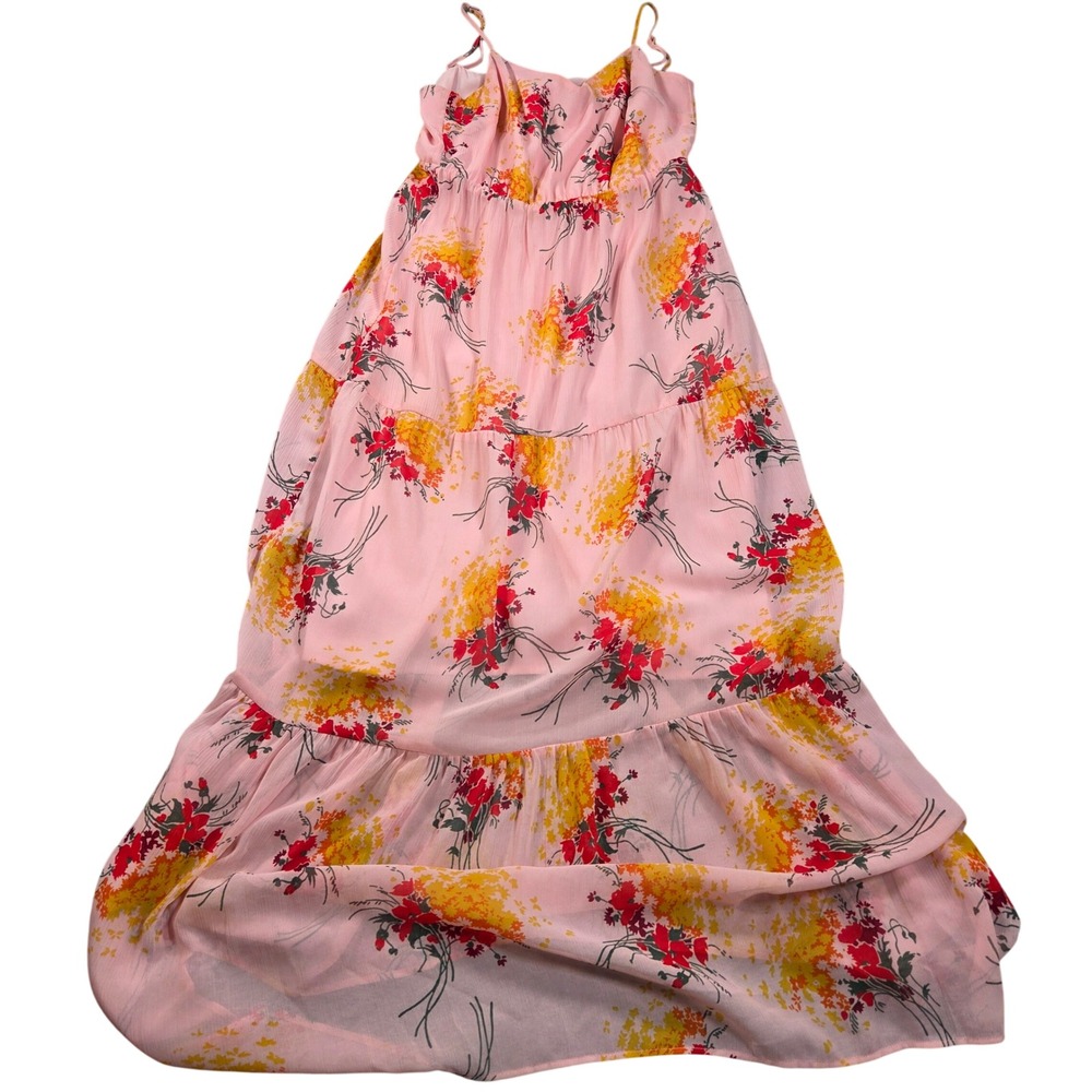 J.Crew Mercantile Maxi Dress Womens 2 Pink Floral Tiered Chiffon J4424